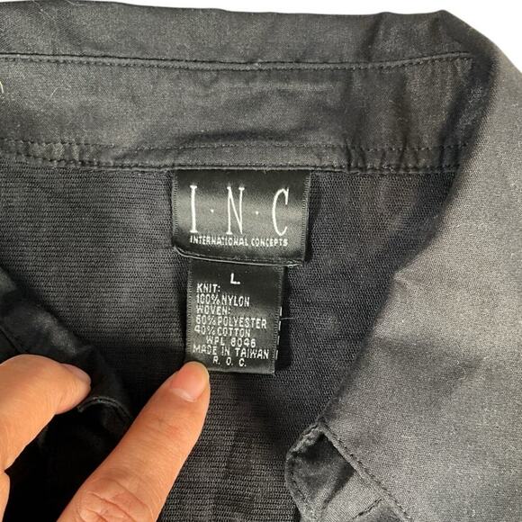 INC Sheer 3/4 Sleeve V-Neck 3/4 Button Black Stretch Colored Large Work Wear - Picture 9 of 9